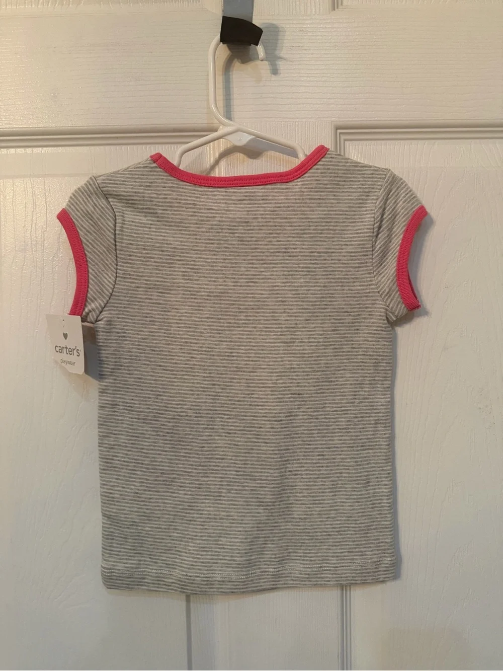 Carter's Gray Striped Tee with Pink Trim & Cat Applique